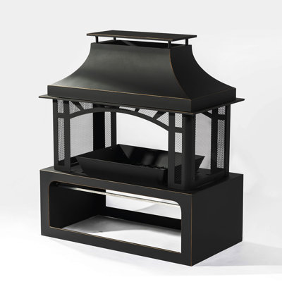 40" Wood Burning Fireplace, 50000 BTU Steel Fire Pit, Wood Burning Chimney for Outside Patio Deck Garden Backyard-Black