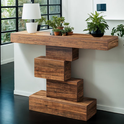 42.5" Modern Wood Console Table with Geometric Base, Accent Sofa Table for Entryway and Living Room