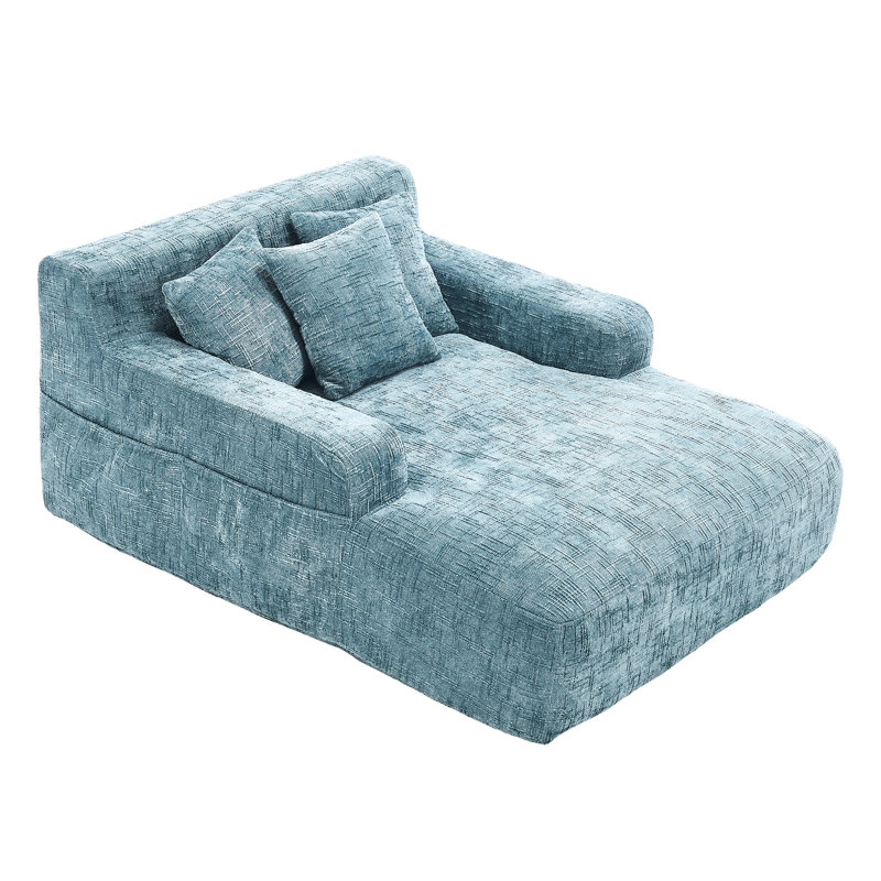 Fauteuil paresseux en chenille bleu menthe avec trois coussins - parfait pour les loisirs quotidiens dans la chambre à coucher