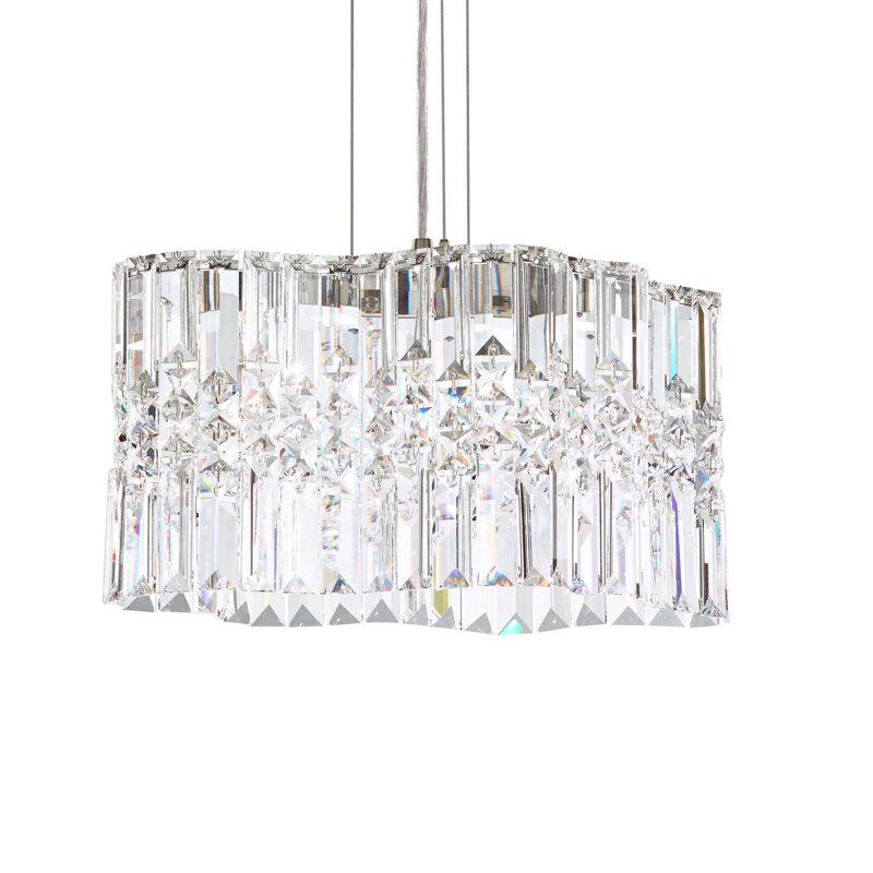 Selene 2 Light 14.5in x 7.5in Pendant in Polished Stainless Steel with Clear Optic Crystals