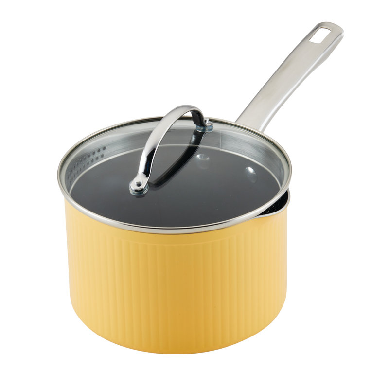 Farberware Style DiamondMax Nonstick Cookware Straining Saucepan With Lid, 3 Quart, Yellow