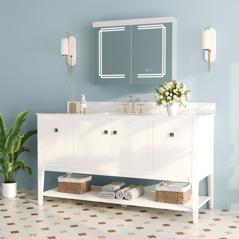  Vela 60" Fully Assembled Single Bathroom Vanity with Engineered Marble Top, Soft Closing and Splash Guard, White