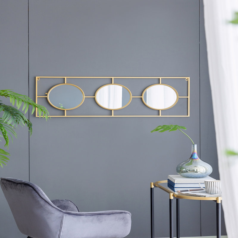 Miroir mural 3 pièces dans un cadre rectangulaire doré, décoration murale pour la maison