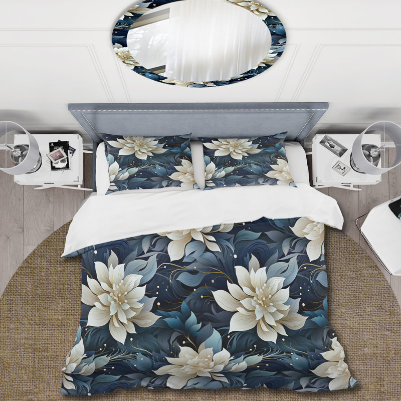 Midnight Mirage Moody Patterns - Floral Duvet Cover Set, Housse de couette pour grand lit et 2 taies décor