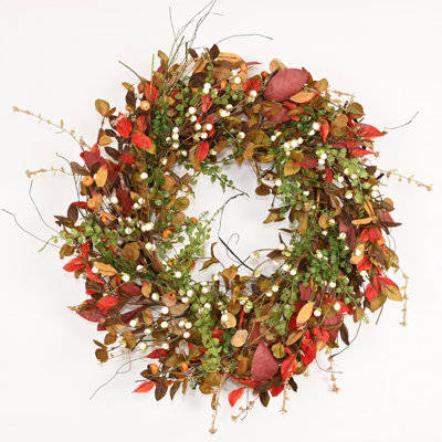 24" Artificial Farmhouse Twig Fall Thanksgiving Day Harvest Blossom Cluster Foliage Berry Front Door Wreath