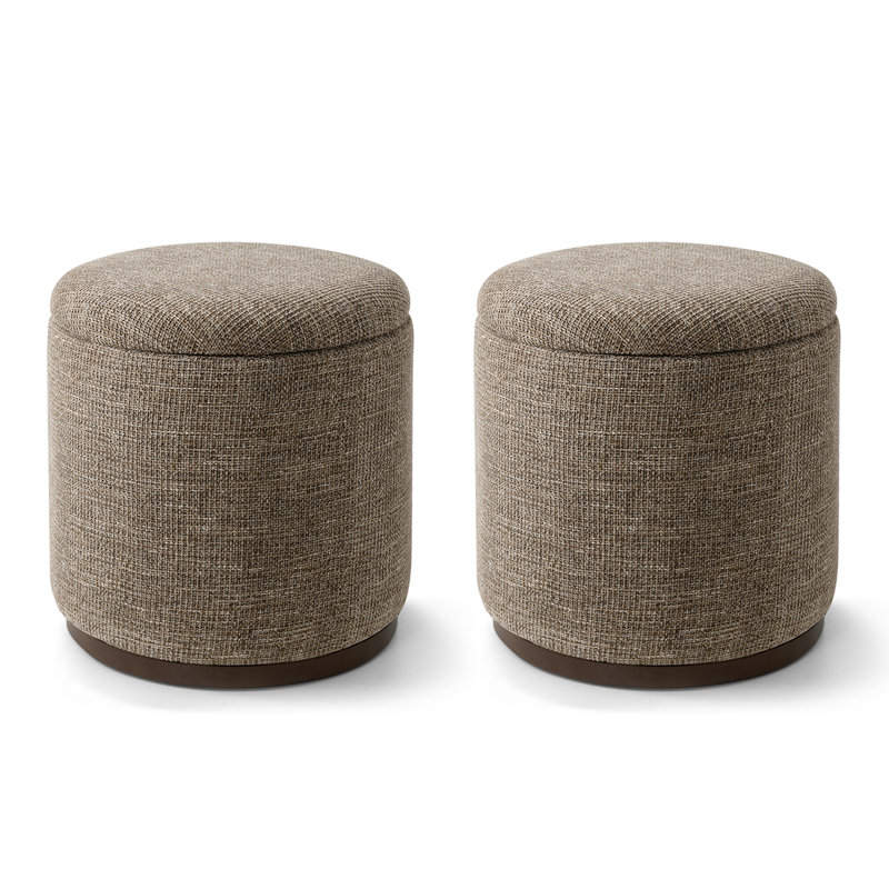 Pouf de rangement pivotant rond de 48 cm avec plateau réversible, ensemble de 2, Brown