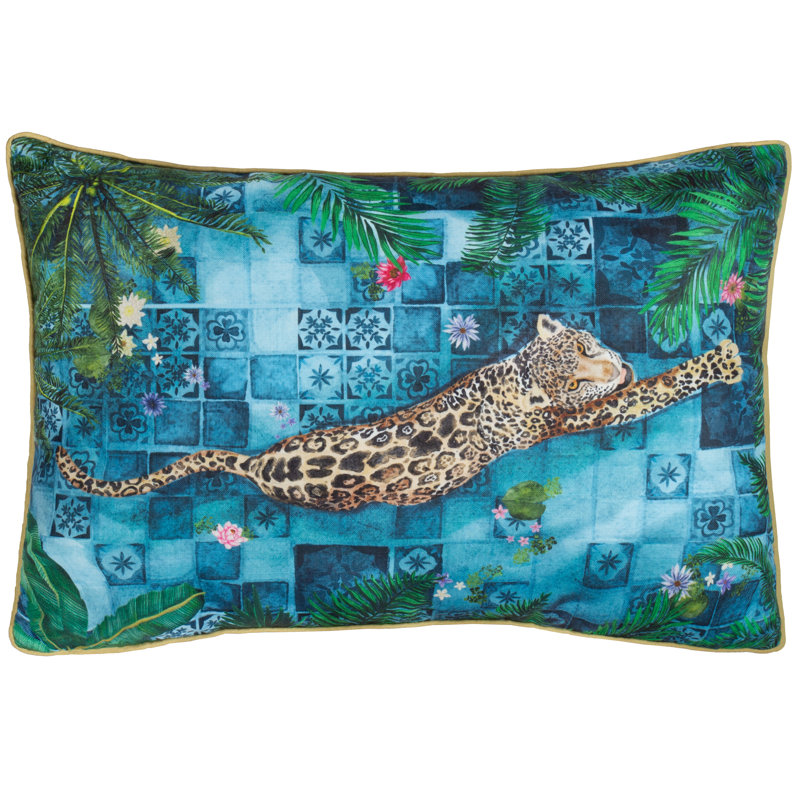 Majorelle Leopard Indoor / Outdoor Geometric Blue Rectangular Cushion, Pillow Cover Only - No Insert