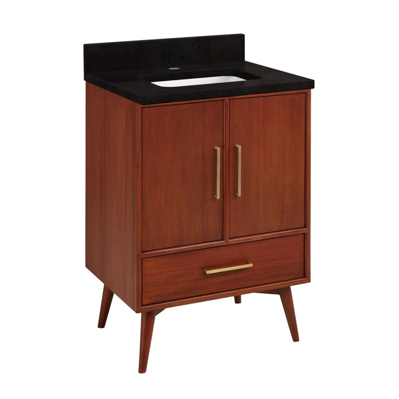 24" Novak Single Bathroom Vanity Set with Rectangular Undermount Sink, Natural Teak, Single-Hole, Arctic White Quartz