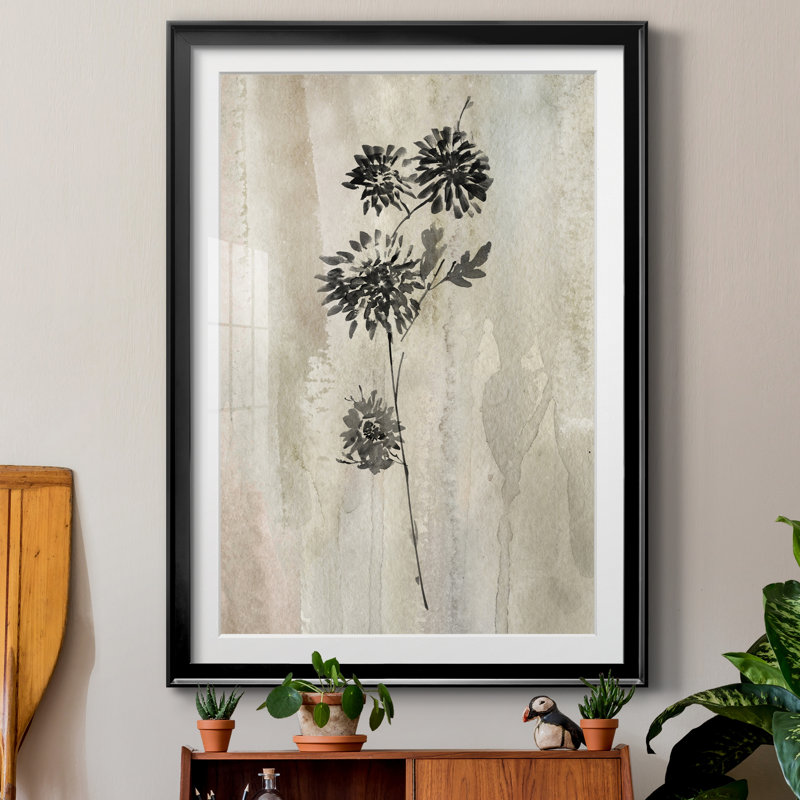 " Sumi-e Silhouette IV " Painting Print, Black Paper, 36.5" H x 26.5" W x 1" D