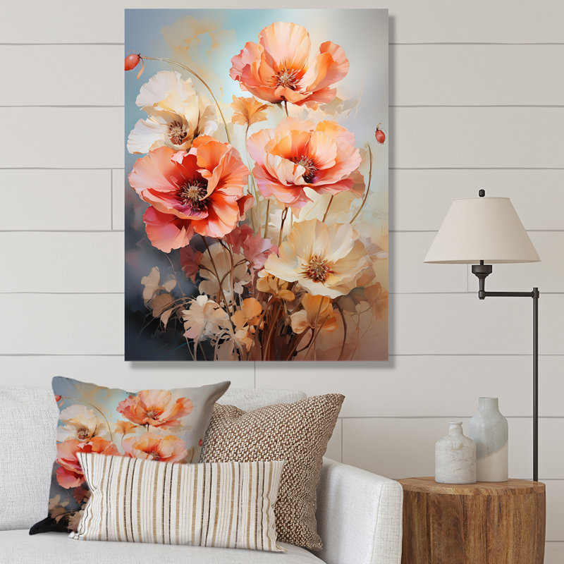 Impression sur toile Coral Poppies Romantic Impression III - Coquelicots, H 20 po x l 12 po x P 1 po, Toile tendue