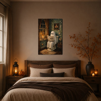 GUTTATY, art mural sur toile d'Halloween rustique, rétro, peinture gothique fantaisiste, salle de bain mignonne, photos de maison hantée sereine, œuvre d'art fantaisiste pour Halloween, 28 x 40 po