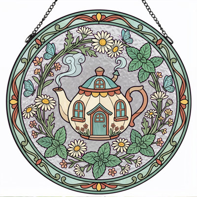 Panneau de vitrail en verre teinté Teapot House - 7,8 H