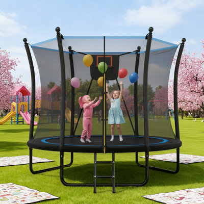 8FT Outdoor Trampoline With Enclosure Net & Ladder - Backyard Recreational Trampoline For Kids & Toddlers