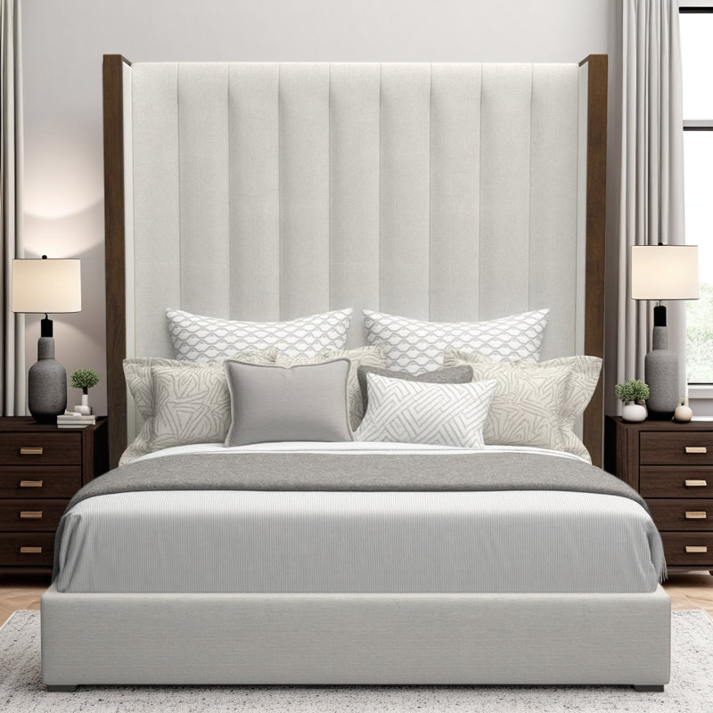 Dipson Upholstered Wingback Bed, King (High), Off White Revolution®