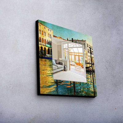 Elegant Decorative Mirror with 100% Pine Wood Frame, 19.7 x 19.7 inches | Real Glass Mirror (Thickness: 0.2 inches) | Stylish Fabric Painting | Perfect for Home Decor & Entryway Accent, Durable and Chic Design