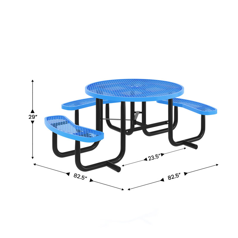 Table de pique-nique d'extérieur en métal déployé de qualité commerciale accessible en fauteuil roulant, Bleu
