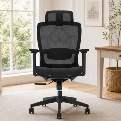 Chaise de bureau ergonomique, chaise de travail en filet réglable avec appui-tête et soutien lombaire