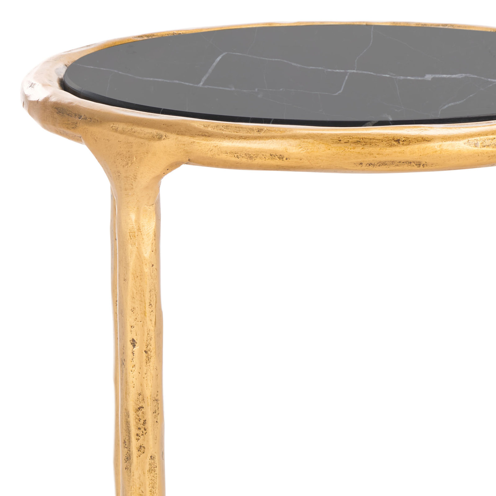 Evelynn 12" Genuine Marble End Table, Black Marble Top/Brass Base