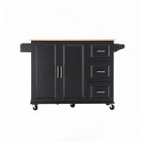 Kitehcn Island with Extensible Rubber Wood Table Top,adjustable Shelf Inside Cabinet for Different Utensils