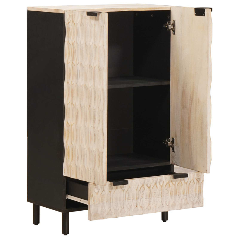 Solid Wood Rectangle Accent Cabinet, Black/White Wash 