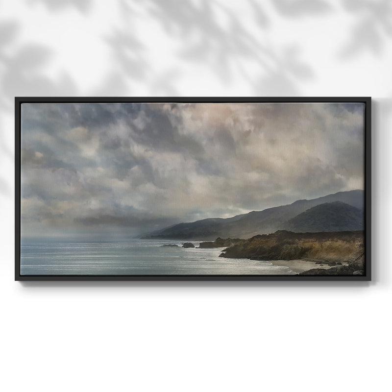 Calming Sea - Toile tendue avec cadre encadré - Prêt à accrocher, Noir, H 21 po x l 41 po