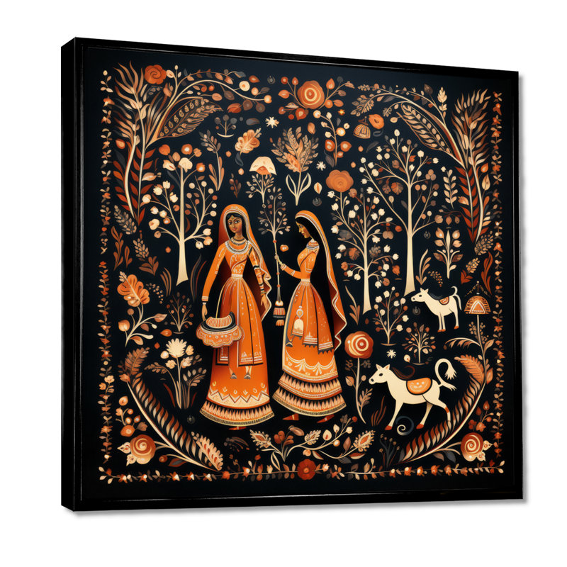 Indian Art Rajasthani Folklore tales II - Art indien, reproduction d'art sur toile encadrée, H 16 po x l 16 po x P 1 po