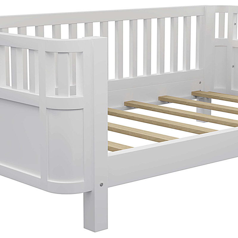 Lit plateforme en bois avec rails pour enfants, structure de lit pour tout-petits à profil bas, Lit simple, Blanc
