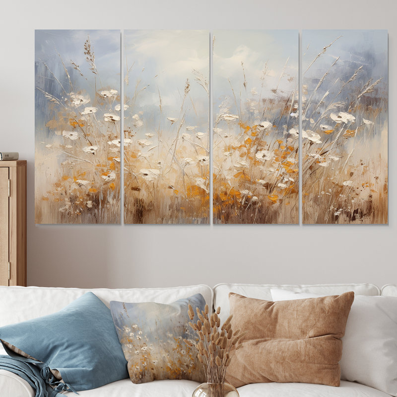 Beige et gris Meadows Breeze - ensemble de 4 décorations murales Meadow, H 32 po x l 64 po