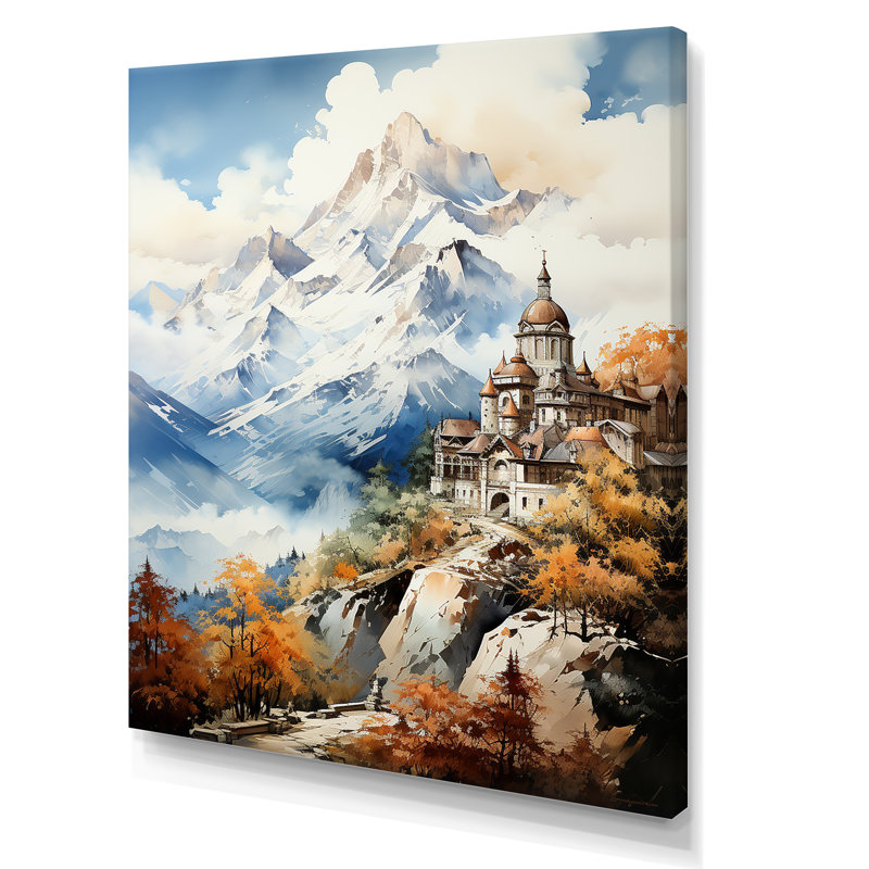 Château dans les Alpes françaises sur toile, Toile tendue, H 32 po x l 16 po x P 1 po