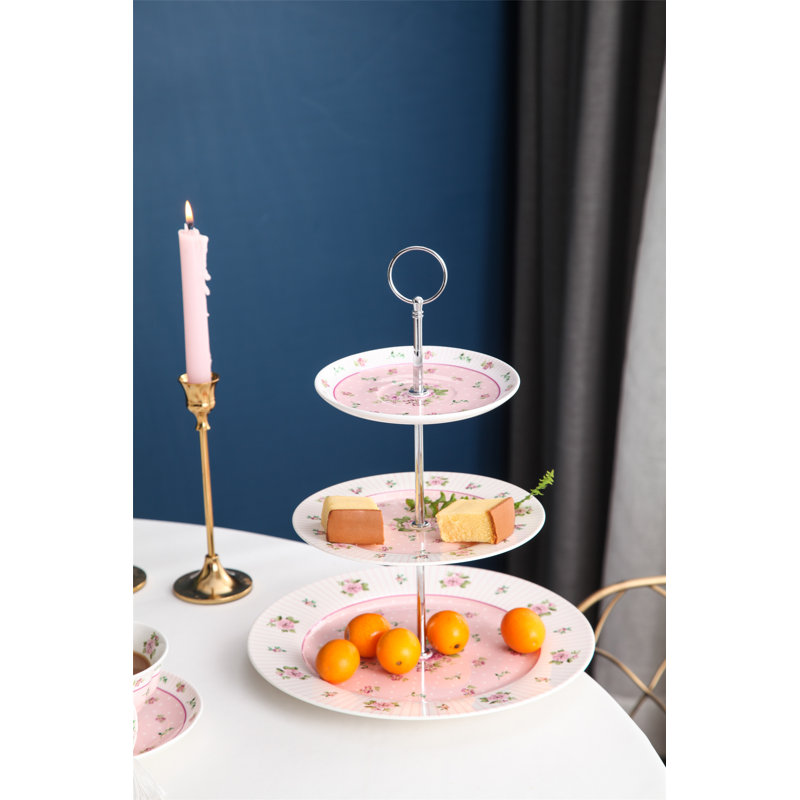 Alfreda Bone China Tiered Stand, Pink