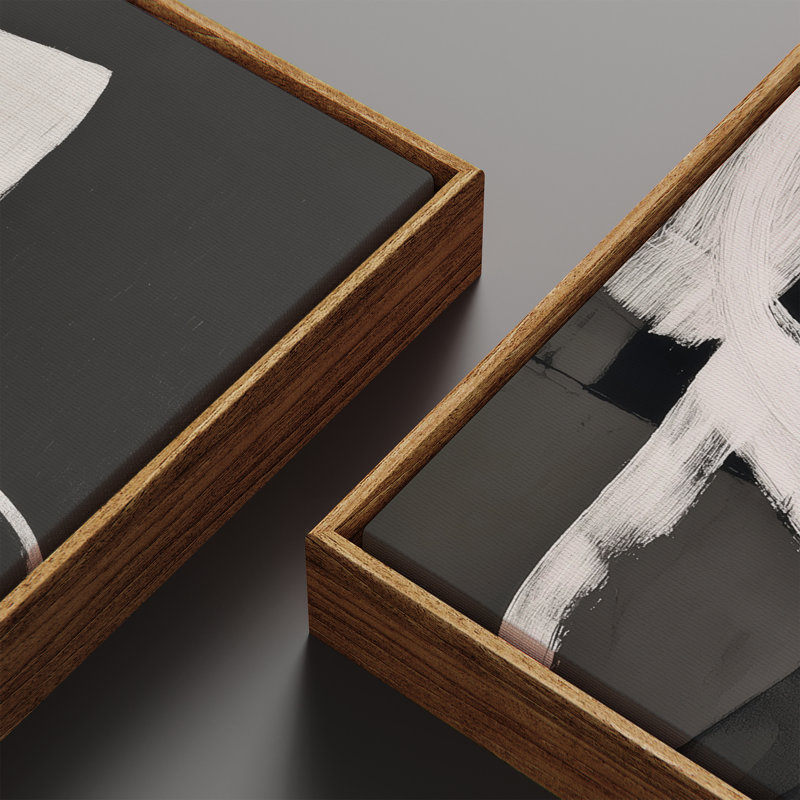 «Modern Modern Black & White Abstract Line Composition», ensemble de 2 reproductions d'art encadrées sur toile 60 po x 20 po x 2 pièces, 60 po x 30 po x 2 pièces