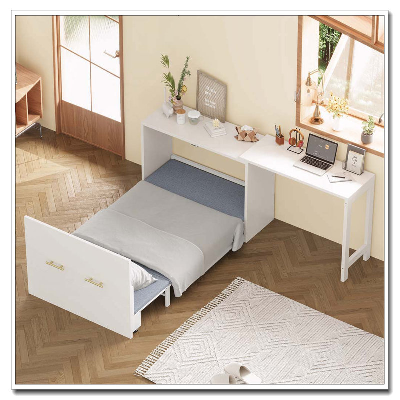 Lit simple escamotable avec bureau ajustable