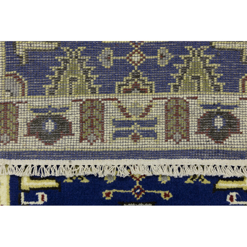 Katron Geometric Handmade Rectangle  2'6 X 6'1 Wool Area Rug Navy Blue