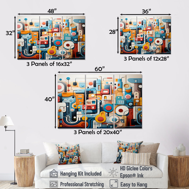 Fusion abstraite bleue et jaune - art mural abstrait, Toile tendue, H 32 po x l 48 po x P 1 po