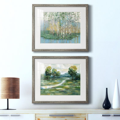 Birch Reflections Revisited - Matted and Framed Under Acrylic Glass, Set of 2, Large Living Room Wall Art