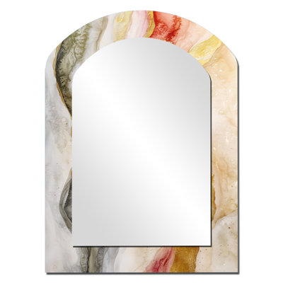 Celestial Pink Balance Of Sinai Pearl Marble II - grand miroir asymétrique transitionnel, miroir mural décoratif arche moderne, impression d'art en métal
