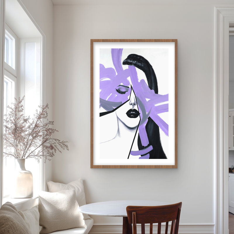 Portrait de femme abstraite mauve - impression encadrée