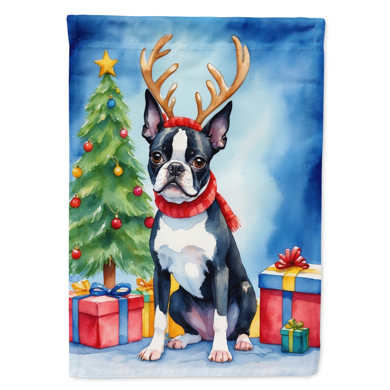 Drapeau de Noël maison de renne, Boston-terrier