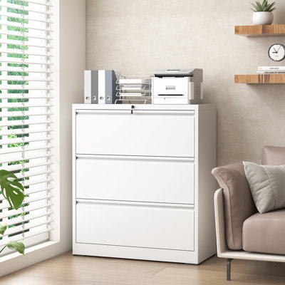 35.43" 3 Drawer Metal Lateral File Cabinet with Lock for Home and Office.