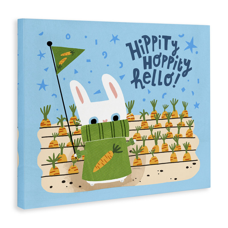 «Hippity Hoppity Hello Bunny», art mural sur toile par Leeza Hernandez, H 30 po x l 40 po