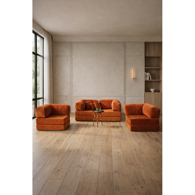 Grand canapé modulaire en velours Terracotta, Terracotta