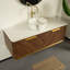 Meuble-lavabo flottant 48 po avec lavabo vasque en marbre rond et plateau en pierre frittée 48 po, armoire en contreplaqué en noyer foncé ou chêne clair, garniture dorée, capteur à DEL, pré-assemblé, tiroir double-1251190879