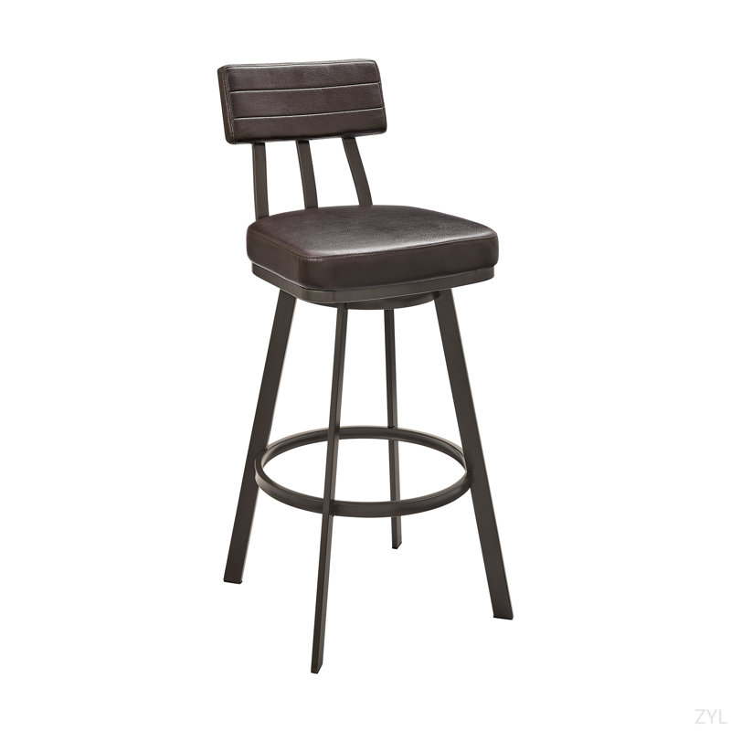 Tabouret de comptoir pivotant en métal brun avec similicuir brun, Tabouret de comptoir (siège d'une hauteur de 26 p, Brun