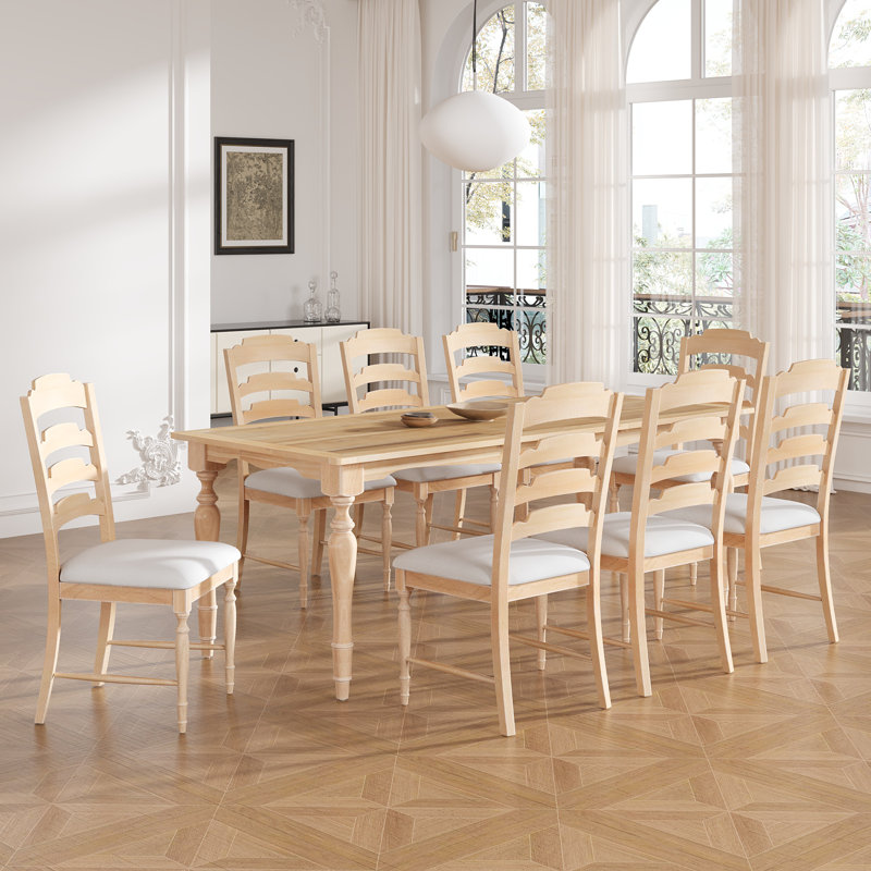 Ensemble de salle à manger extensible 82,7 po avec rallonge amovible et 8 chaises rembourrées Vintage, 9