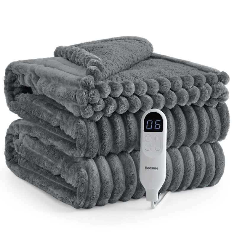 Couverture chauffante électrique - Flanelle rayée ultra-douce 289GSM avec 9 niveaux de chaleur et 4 réglages de minuterie, arrêt automatique de 3 heures, cadeau idéal pour grand-mère