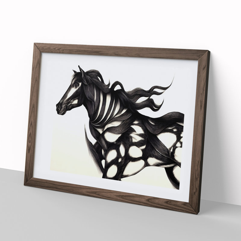 XH1022-9679X Vivacious Abstract Horse 1 Piece Single Picture Frame Wall Art, 46cm H x 64cm W x 2cm D, Walnut Framed