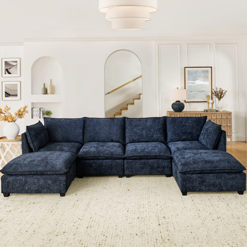 Canapé modulaire à 4 places avec 2 repose-pieds et canapé-lit en chenille Comfy Cloud