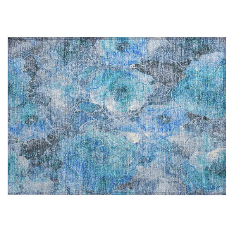 Machine Washable Indoor/Outdoor Xhevrie Blue Rug, Rectangle 1' 8" x 2' 6"