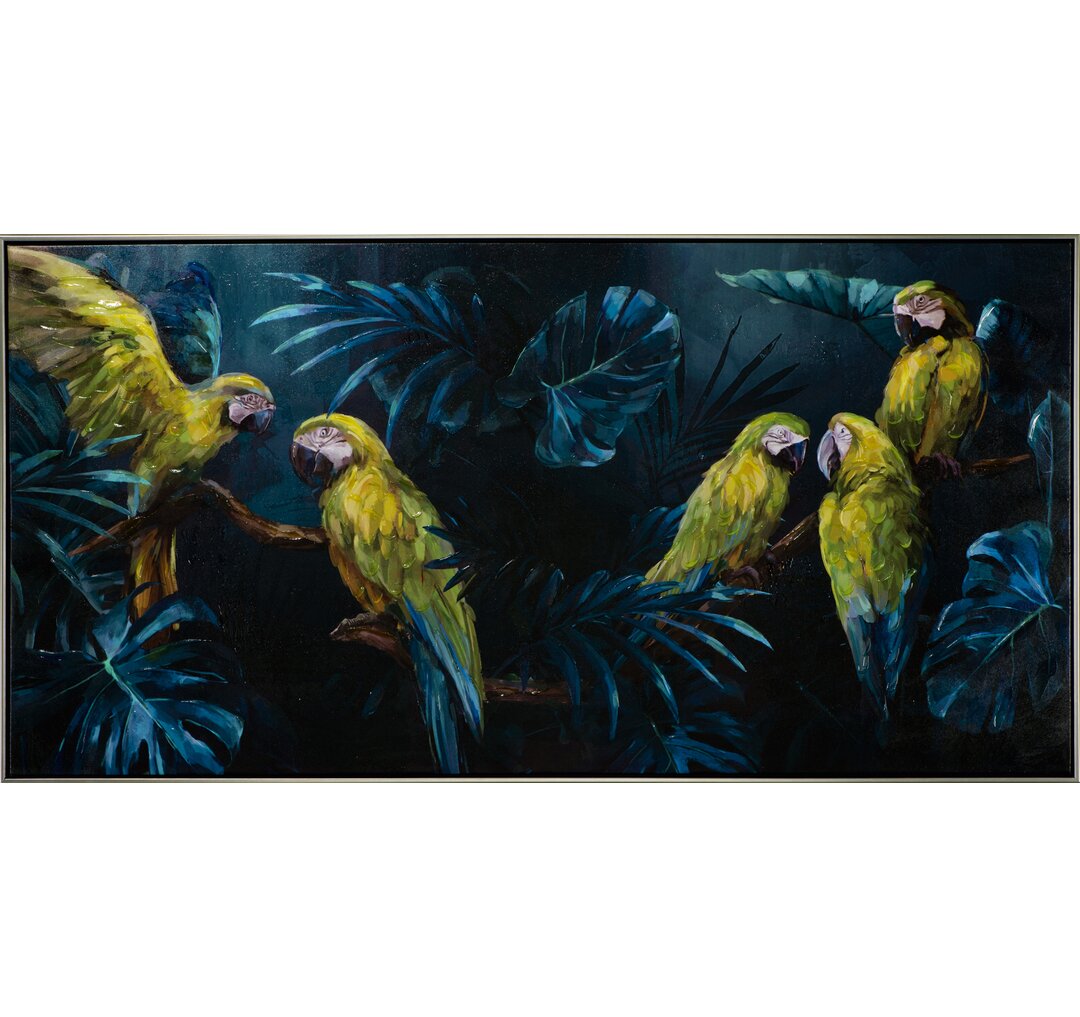 Parrots in the Jungle -Shadowbox Gemäldedruck auf Leinwand