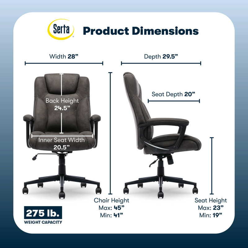 Serta Connor Ergonomic Executive Office Chair with Layered Body Pillows and Contoured Lumbar, Brown, Velvet